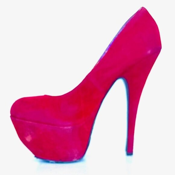 DOLLHOUSE 6 Inch Heels Size 5.5, Red Suede Platform Pumps - Picture 1 of 12